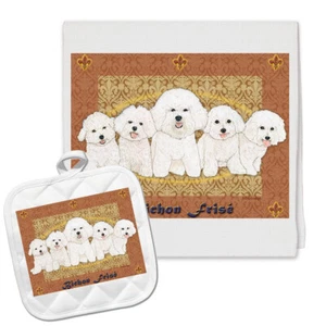 Bichon Frise Kitchen Dish Towel and Pot Holder Gift Set - Picture 1 of 1
