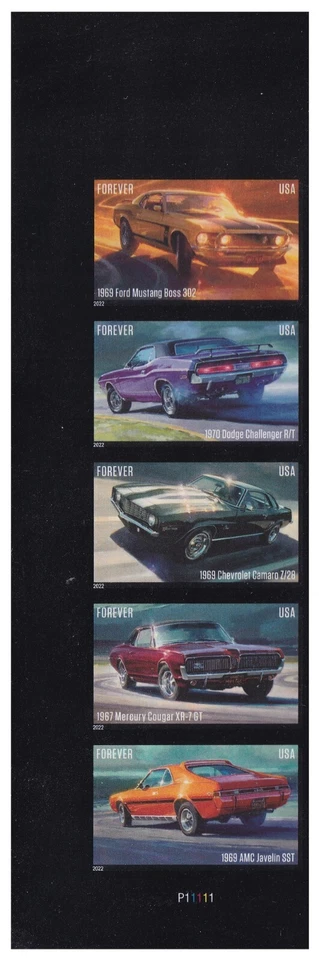 US 5715a-5719a 5719c Pony Cars imperf NDC plate strip 5 LL MNH 2022 - Image 1 of 1