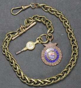 13" Pocket Watch Braided 58.6g Chain w/ London League Fob & Key - Vintage - Picture 1 of 6