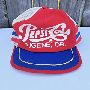 Vintage Pepsi Cola 3 Stripe Red White Blue Snapback Hat Eugene Oregon