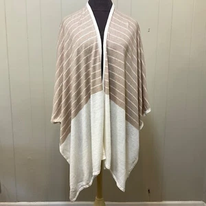 Nuevo sin etiquetas Poncho Garnet Hill 100% Lino Crema Tostado Rayas Tejido Envoltura Lagenlook Talla 1 - Imagen 1 de 13