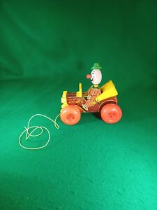 Vintage 1965 Fisher Price Jolly Jalopy Circus Clown Pull Toy #724 Wooden. Bin D