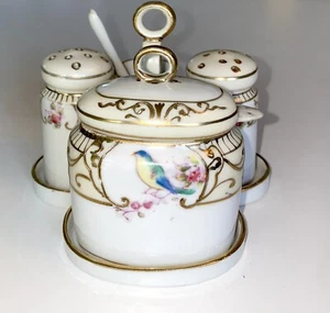 HTF Condiment 6 Pc Gold Swirl Floral Bird Hand Painted Nippon MORIMURA BROS - Picture 1 of 17