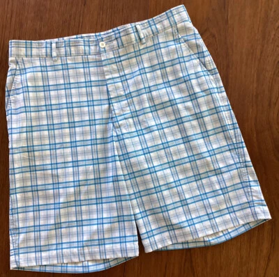 BOLLÉ Golf Short Men’s Sz. 36 Blue White Plaid 10” Inseam  Foto 1 de 4