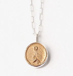 FIRE Zodiac Element Sign Symbol Bronze Coin Charm 925 Sterling Silver Necklace - Picture 1 of 14