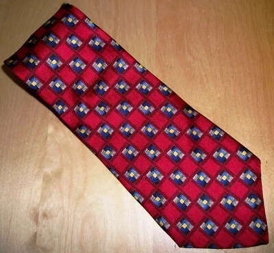 Robert Talbott Red w/ Blue & Gold Check Men's Silk Neck Tie 57" L x 4" W (D550) - Image 1 of 3