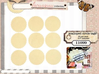 7 Gitanos, Trousseau, Tarjetas Redondas Festoneadas, Etiquetas Festoneadas, Diario, Círculos Foto 1 de 4