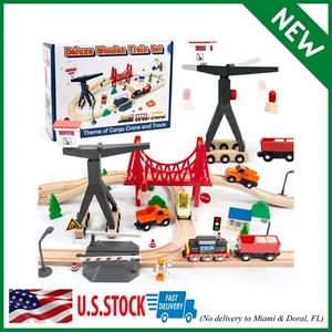 Wooden Train Tracks Bridges Fits Thomas the Train Brio Lot Railway Play Set 56Pc - Picture 1 of 10