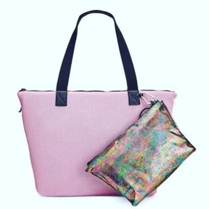 Ideology Womens Mesh Faux Trim Tote With Pouch Pinkmulti Handbag - Picture 1 of 12