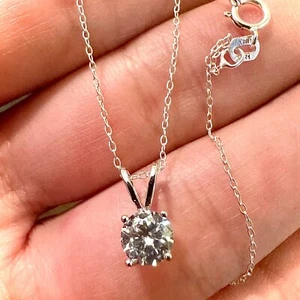 2 kt Solitär CZ Anhänger Halskette 925 Sterlingsilber 18 Zoll Kette Geschenk für Frauen - Bild 1 von 8