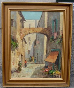 Maziani. Paisaje urbano del sur de Italia. década de 1940. Aceite encantador. - Imagen 1 de 4