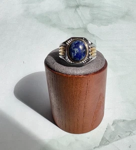 Classic Two-Toned STS Lapis Gemstone Ring SZ.10 ~ 250 - Picture 1 of 5