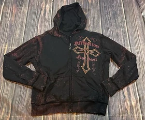 Affliction Live Fast Hoodie Men’s Size M Reversible Full Zip Gothic Y2K Tattoo - Picture 1 of 12