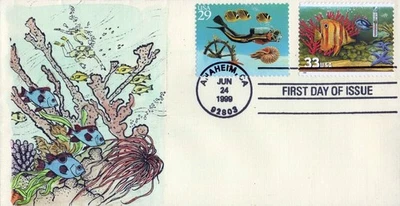 US 3318 FDC Aquarium Fish, Angel Fish hand-painted SMB Cachets ZAYIX 0124M0293 - Image 1 of 2