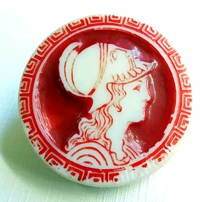 Vintage Artid Picture Button ~ Minerva Athena w/ Greek Key Border ~ almost 1" - Picture 1 of 4