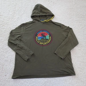 Polo Ralph Lauren Hoodie Mens XL Green Sportsman Long Sleeve Graphic Elk Tee - Picture 1 of 10