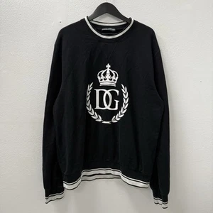 Dolce & Gabbana Crest Logo Print Cotton Knit Crew Neck Sweatshirt Size 54 (XL) - Picture 1 of 4