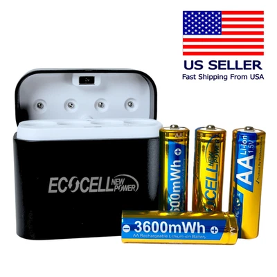 ECOCELL 4 or 8 AA 3600mWh Lithium Batteries with Travel Compact USB-C Charger - Image 1 of 4