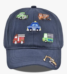 Kids Dark Blue With Cars & Trucks Hat For Ages 3-8 Made With Cotton - Picture 1 of 6
