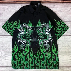 Camicia vintage Y2k Dragons & Flames con bottoni taglia Youth Large - Foto 1 di 6