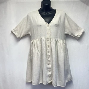 Urban Outfitters Leinen Oversize V-Ausschnitt Button-Down Gehrock Damen XS Creme - Bild 1 von 12