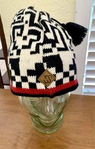 Merkley Headgear Hat One Size Geometric Beanie Virgin Wool Black White Red * - Picture 1 of 6