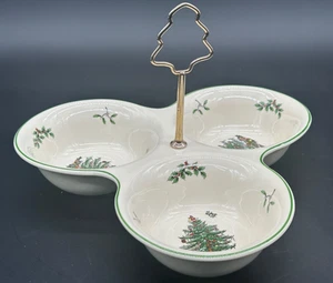 Vintage Spode Christmas Tree 3 Section Server with Tree Handle 11 Inch - Picture 1 of 8