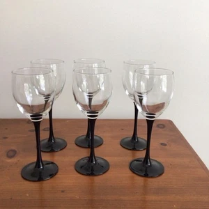 Luminarc Black Stem Wine Glasses 7 3/4” Made In France Set Of 6 - Picture 1 of 5