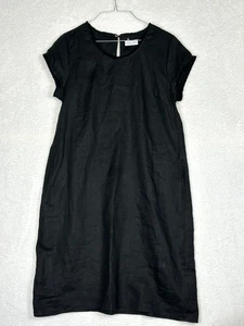 Usado Una Vez -FOIL Negro 100% Lino Vestido Manga Corta Informal Cambio Para Mujer Talla 8 - Imagen 1 de 7