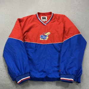 VINTAGE Kansas Jayhawks Jacke Herren XL rot blau Windbreaker Pullover NCAA 90s - Bild 1 von 8