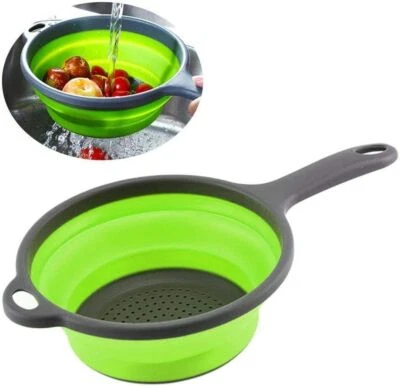 Silicone Colander Collapsible Food Strainer Basket with Handle Drain Water BPA X - Image 1 of 4