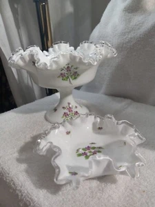 2-Vintage Fenton Violetts In The Snow Silber Wappen Sockel Kompott & Bonbon Geschirr - Bild 1 von 20