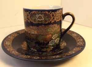Vintage Cobalt Blue Demitasse Cup & Saucer Peacock Design Japan - Picture 1 of 9