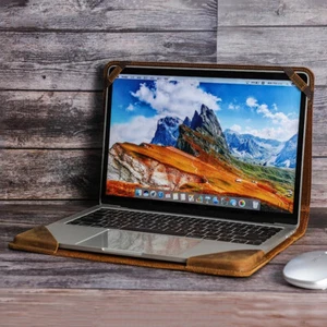 Funda de cuero genuino para portátil Apple Macbook Pro Air 13.3 13.6 bolso de mano - Imagen 1 de 15