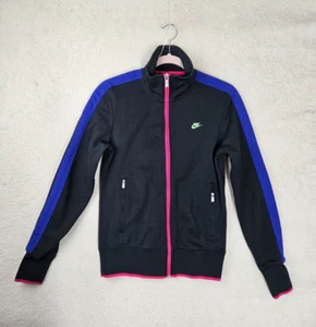 Nike Women Jacket Medium Black Striped Cotton Blend Full Zip Athletic Fit Wear - Picture 1 of 17