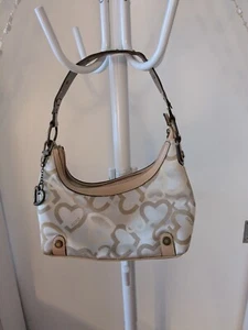 XOXO Purse Gold/Tan & Off-White Heart Pattern studded Single Strap... Read  - Picture 1 of 11