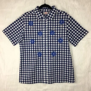 Blusa mediana Quacker Factory azul marino guinga náutica bordada pedrería - Imagen 1 de 4