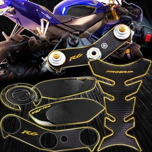Handle Bar Yoke+Fuel Cap Sticker Cover+Knee+Pro Tank Pad 08-16 YZF R6 Black/Gold - Picture 1 of 12