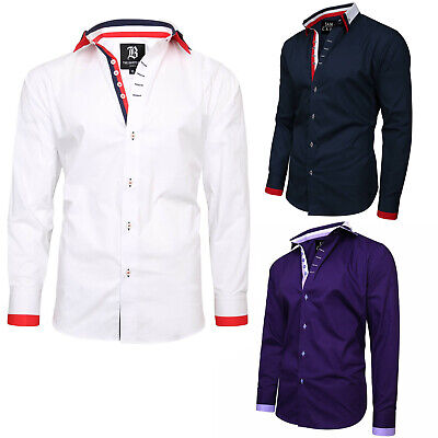 Camicia Formale Uomo Triplo Colletto Vestibilità Slim Fit Abito Designer Camicie Designer • 28.32€