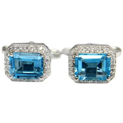 Дизайнерские мужские запонки из стерлингового серебра 925 пробы с восьмиугольным камнем лондонским голубым топазом - Изображение 1 из 4