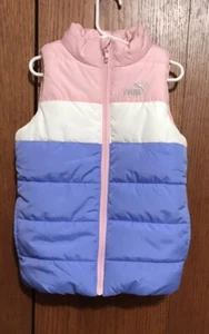 Girls Puma Size XS 5/6 Vest Puffer Zips Up Sleeveless Blue Pink  - Picture 1 of 3
