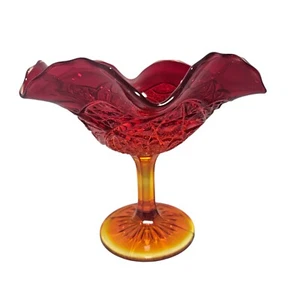 Vintage 1980's Dalzell Viking Amberina Pedestal Glass Orange Red Dish Bowl - Picture 1 of 7