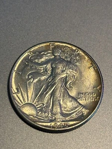 1945 Walking Liberty Half Dollar CHOICE AU Some Toning - Picture 1 of 4