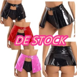DE!Damen Wetlook Lackleder Mini Rock Faltenrock Kurze Röcke Gogo Raves Clubwears - Bild 1 von 40