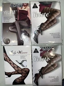 4 pairs of Pantyhose Fishnet Diamond Net One Size 100-160lbs - Picture 1 of 6