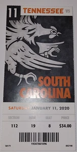TENNESSEE VOLUNTEERS VS South Carolina Gamecocks  01/11/2020  FULL TICKET Unused - Picture 1 of 2
