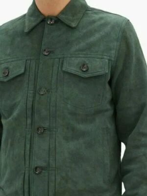 BEST SELLING New Men's Green Suede Jacket 100% Soft Lambskin CausalSlimFitJacket - Image 1 of 4