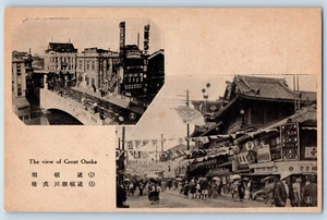 Osaka Japan Postcard View of Great Building Bridge c1910 Antique Multiview - Picture 1 of 2