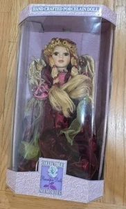 Memories Porcelain 17" Collectible Doll Angela Red Satin Dress Gold Angel Wings - Picture 1 of 6