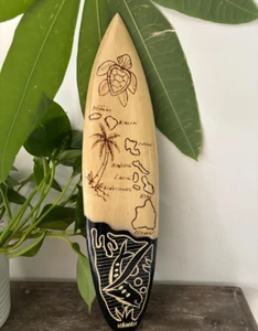 Hawaii Hand Made 16" Carved Wood Surfboard Home Decor Engraved Island Map - Picture 1 of 4